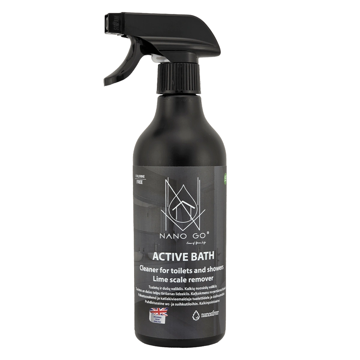 NANO GO Active Bath aktyvus vonios kambario nano valiklis 500 ml buteliukas su purkšikliu