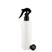 HDPE Bottle 250ml with Trigger Sprayer baltas HDPE buteliukas su juodu purkštuku ir dangteliu