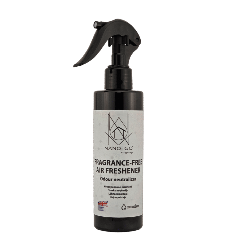 NANO GO bekvapis oro gaiviklis - kvapų šalinimo priemonė su nanosidabru | 200ml su purkštuku NANO GO bekvapis oro gaiviklis su nanosidabru kvapų šalinimui, butelys purkštuku 200ml