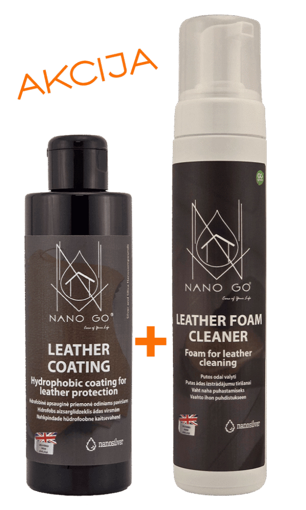 NANO GO rinkinys putos odai valyti ir odos nano danga matinė kompleksė odos priežiūra, 2 buteliai su purkštukais