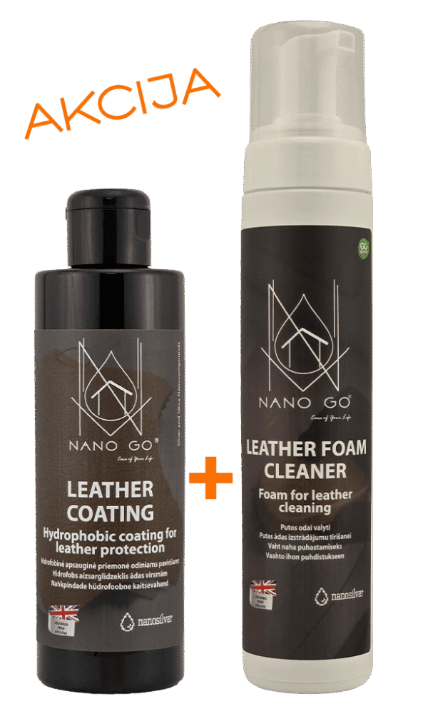 NANO GO rinkinys putos odai valyti ir odos nano danga matinė kompleksė odos priežiūra, 2 buteliai su purkštukais