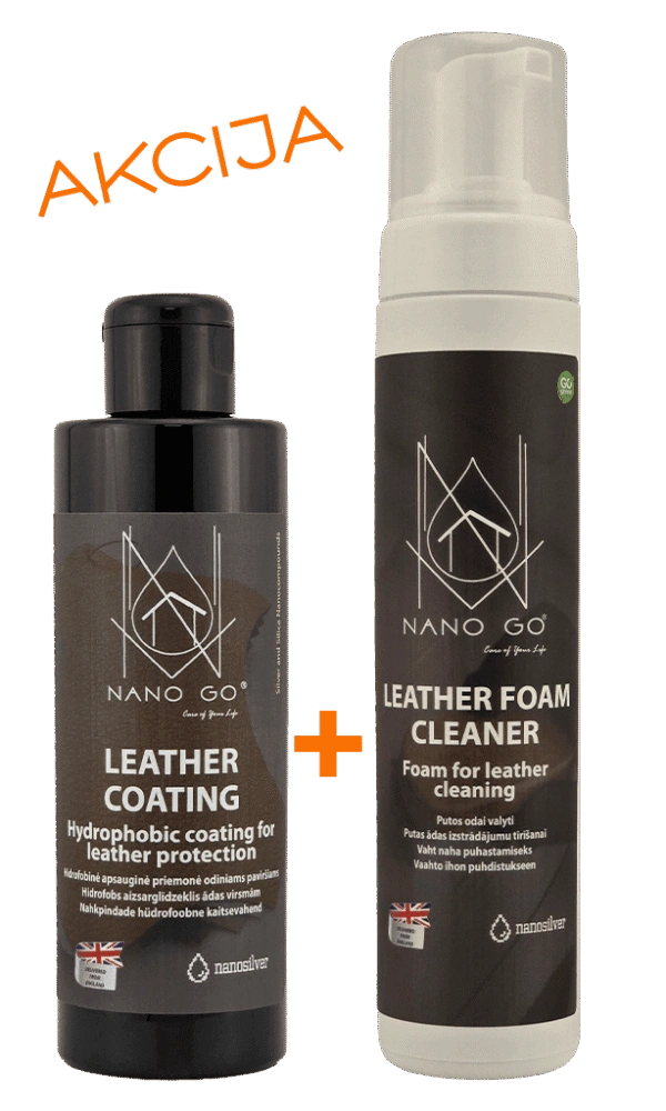 NANO GO Leather Foam Cleaner and Leather Coating set – black bottle leather coating and white bottle cleaning foam with foam dispenser
