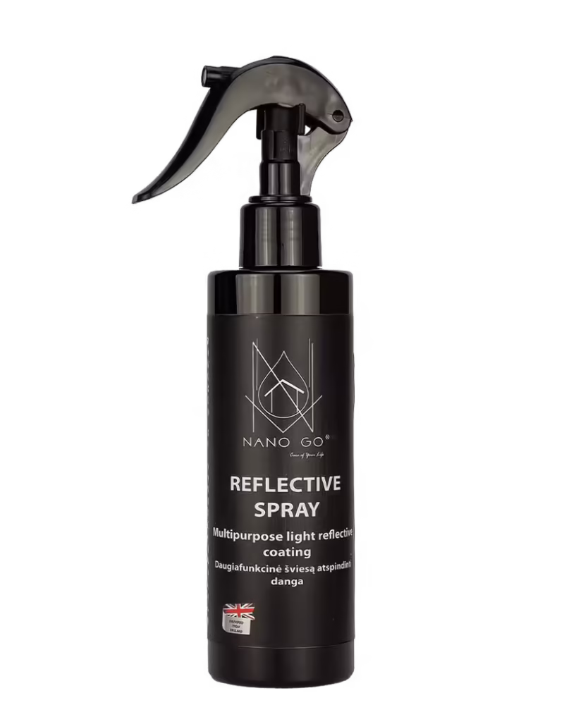 NANO GO universalus purškiamas atšvaitas šviesą atspindintis dienos šviesoje nematomas saugumui tamsoje, butelys su purkštuku 200ml