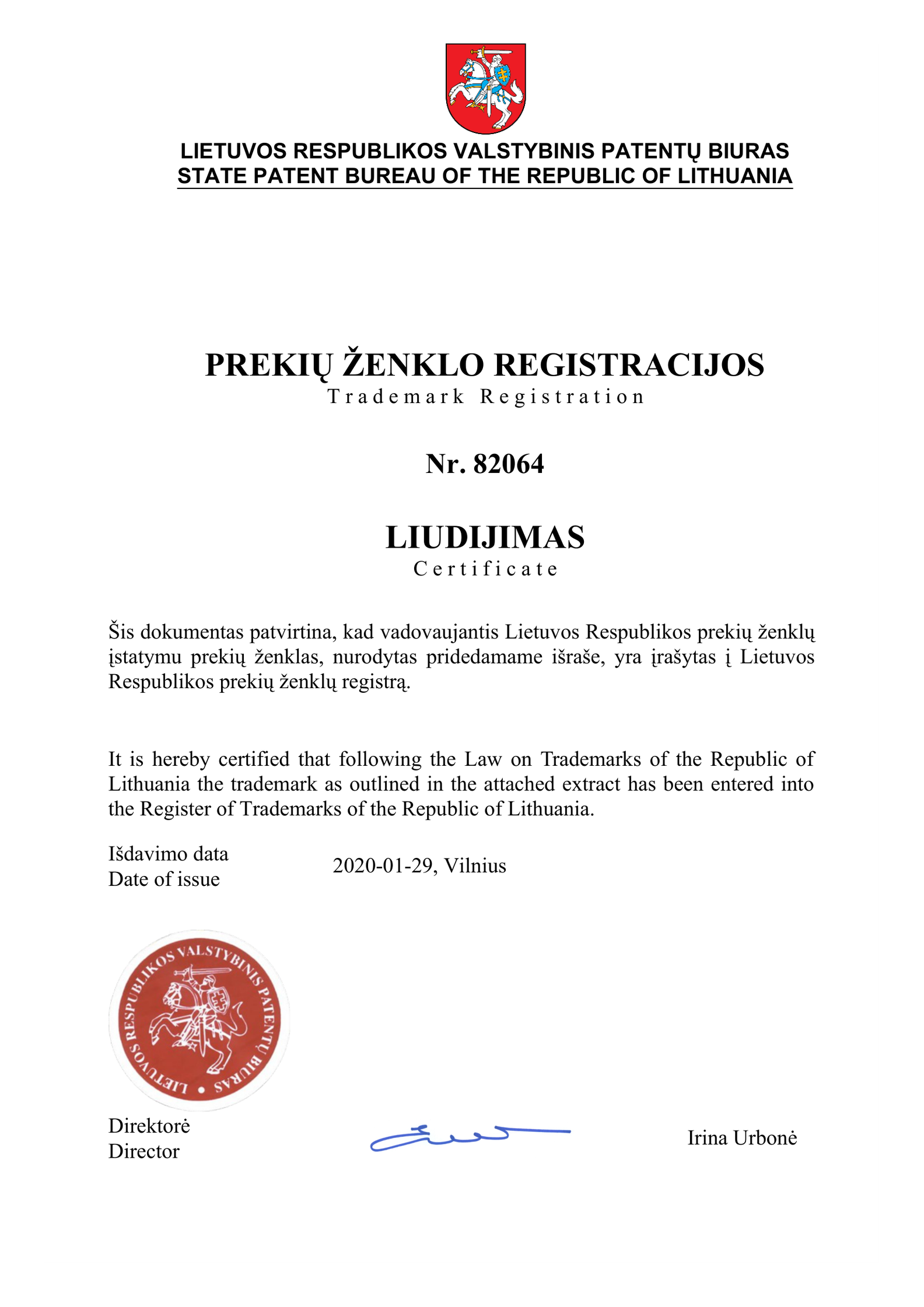 nanogo NANO GO grafinio prekių ženklo Lietuvos registracijos sertifikatas Nr. 82064