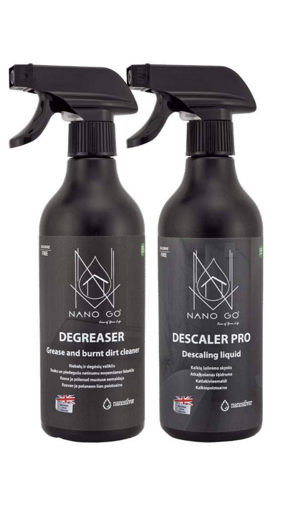 NANO GO DEGREASER ir DESCALER PRO riebalų ir kalkių valymo rinkinys, 2 × 500 ml