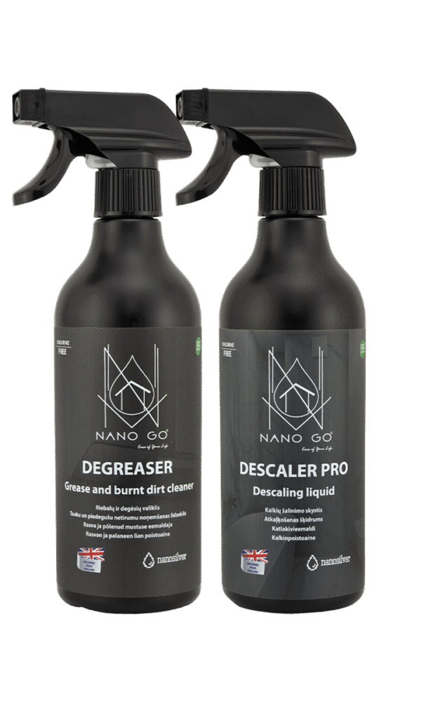 NANO GO DEGREASER ir DESCALER PRO riebalų ir kalkių valymo rinkinys, 2 × 500 ml