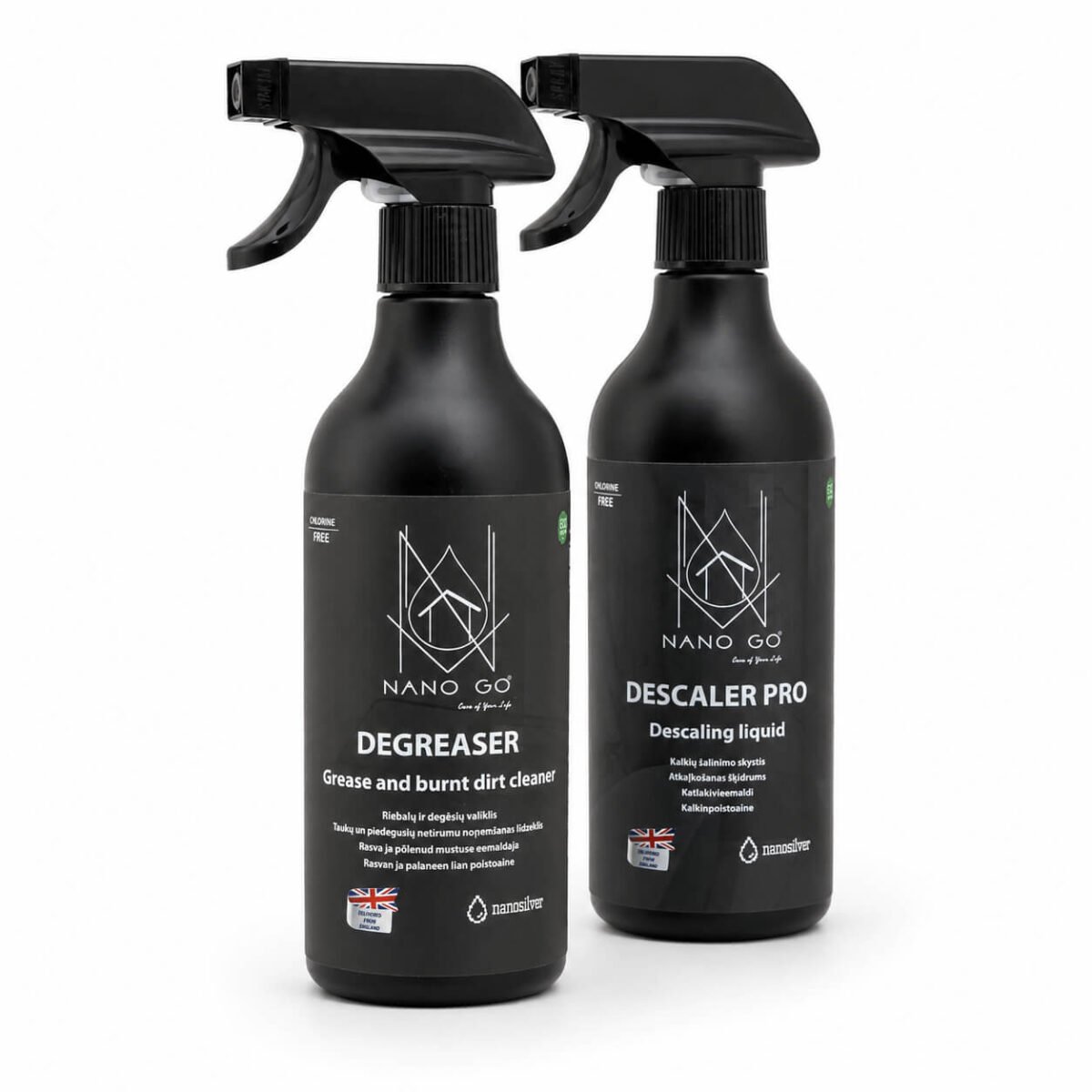 Virtuvės ir kalkių valymo rinkinys | NANO GO NANO GO DEGREASER ir DESCALER PRO virtuvės ir kalkių valymo rinkinys