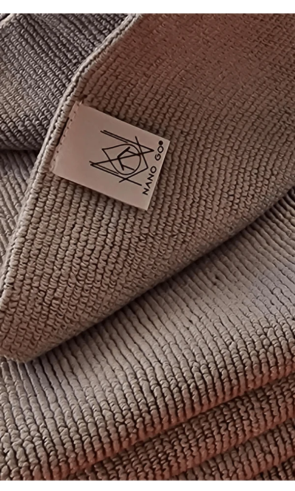 NANO GO Microfiber Cloth 420GSM grey microfiber cloth with NANO GO label