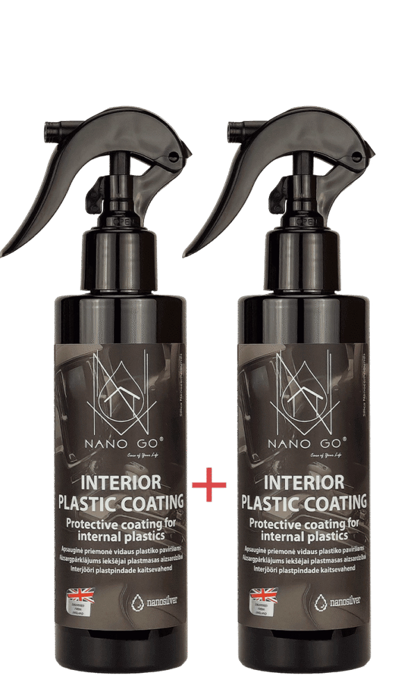 NANO GO Interior Plastic Coating du juodi buteliai su purkštukais interjero plastikų danga 2×200ml