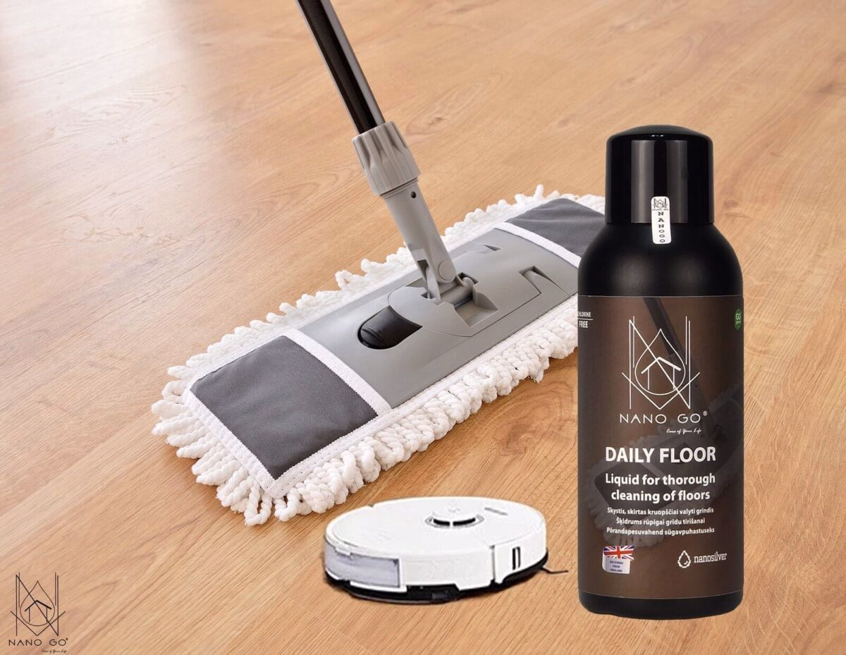 Koncentruotas grindų nano ploviklis NANO GO Daily Floor grindų ploviklis naudojimas
